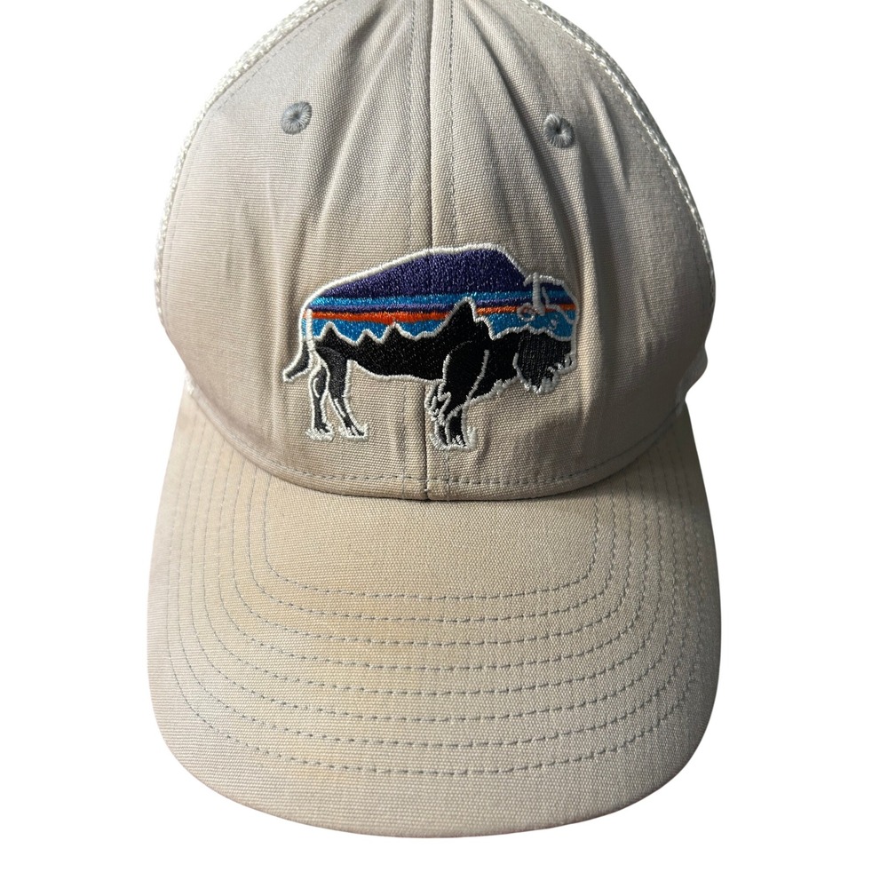 Patagonia Fitz Roy Bison LoPro Trucker Hat Tan White Mesh Snapback Cap Mens